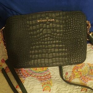 Michael Kors Dark Green Crocodile-Embossed Crossbody Bag